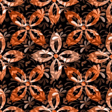 Siyahın üzerinde parlak ve soyut elementler olan yaratıcı, kusursuz bir desen. Her türlü tasarım için renkli bir doku. Suluboya soyut arkaplan. Çağdaş sanat. Moda modern tarzı.