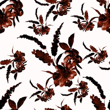 Suluboya desenli, elle çizilmiş çiçekler. Herhangi bir amaç için tek renkli bahar ya da yaz baskısı. Dekoratif çiçek deseni. Renkli doğa arkaplanı.