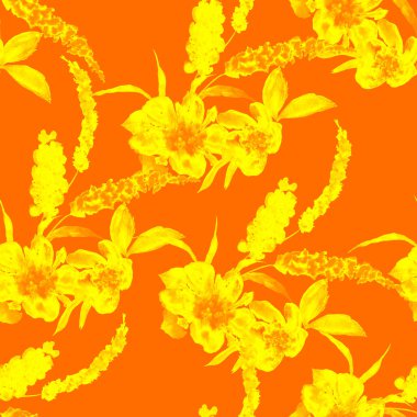 Suluboya desenli, elle çizilmiş çiçekler. Herhangi bir amaç için parlak bahar ya da yaz baskısı. Dekoratif çiçek deseni. Renkli doğa arkaplanı.