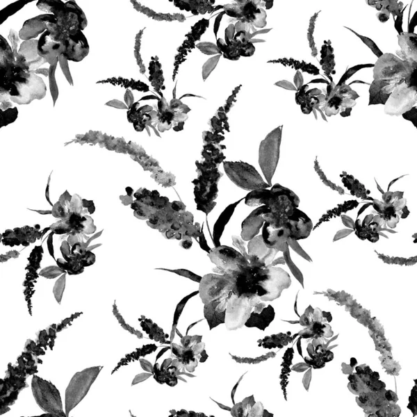 Aquarell Nahtloses Muster Mit Handgezeichneten Blumen Heller Frühlings Oder Sommerdruck — Stockfoto