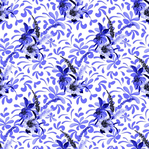 Watercolor seamless pattern with hand draw flowers. Monochrome spring or summer print for any purposes. Decorative floral pattern. Colorful nature background.
