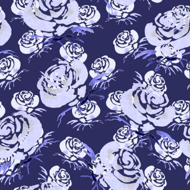 Dekorasyon için gül çiçekleri olan klasik suluboya desenli. Tek renkli bahar ya da yaz moda baskısı. Klasik düğün dekoru.