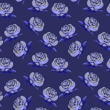 Dekorasyon için gül çiçekleri olan klasik suluboya desenli. Tek renkli bahar ya da yaz moda baskısı. Klasik düğün dekoru.