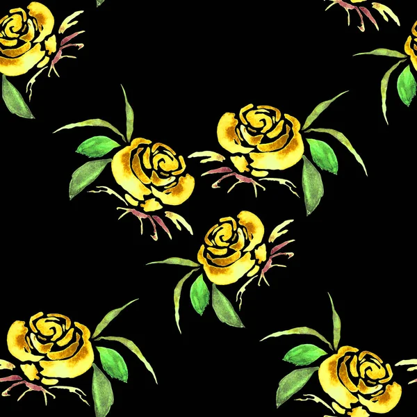 Vintage Watercolor Seamless Pattern Rose Flowers Black Bright Spring Summer — Stock Photo, Image