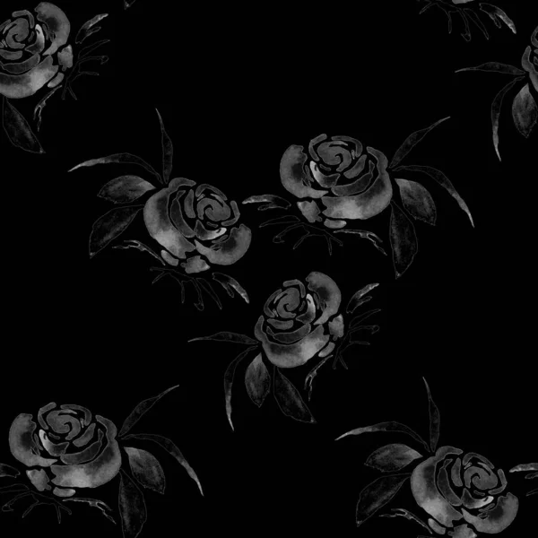 Vintage Watercolor Seamless Pattern Rose Flowers Decoration Design Monochrome Spring — Stock Photo, Image