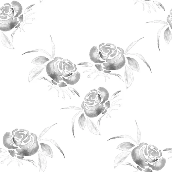 스러운 무늬와 장미꽃 장식용 무늬가 모노크롬 스프링 Monochrome Spring 프린트 — 스톡 사진