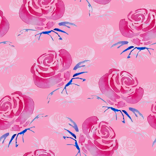 Ročník Akvarel Bezešvný Vzor Růžovými Květy Pro Dekoraci Designu Světlý — Stock fotografie