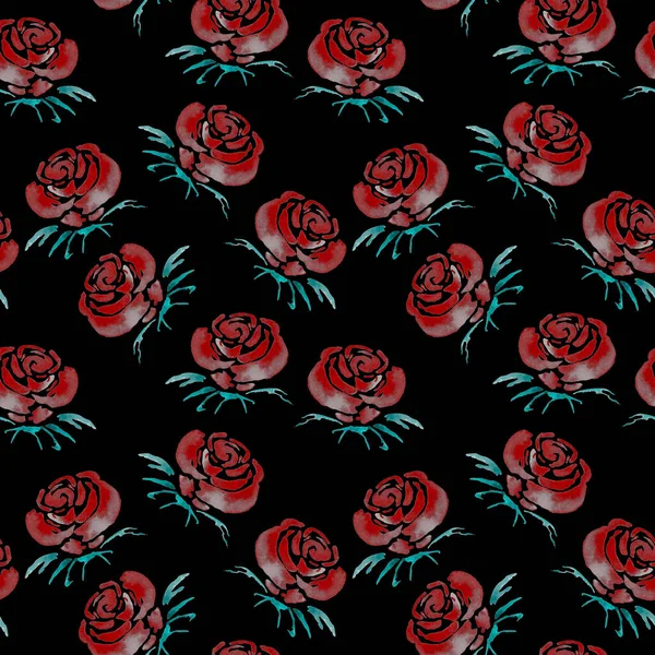 Vintage Patrón Sin Costuras Acuarela Con Flores Color Rosa Negro — Foto de Stock