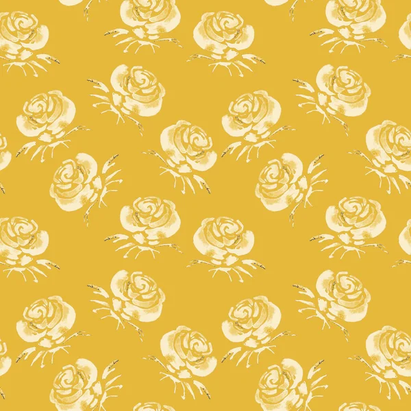 Vintage Watercolor Seamless Pattern Rose Flowers Decoration Design Golden Spring — Stock Photo, Image