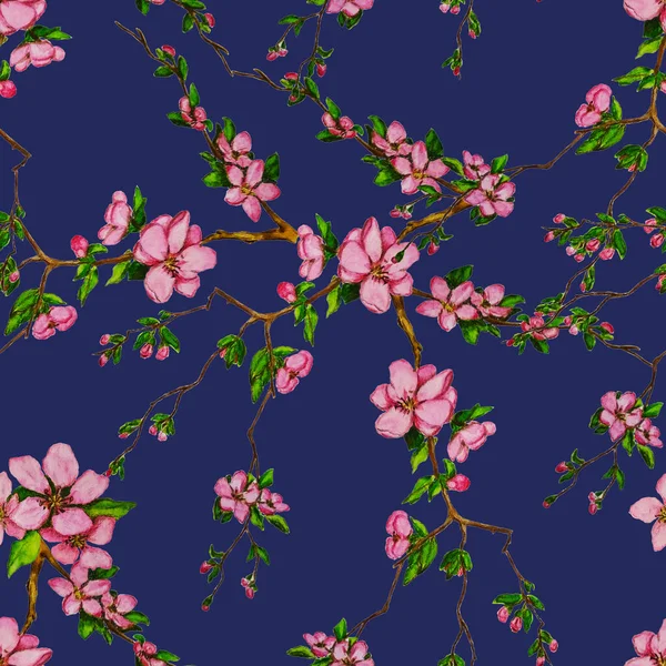 Декоративный Акварельный Бесшовный Узор Красивыми Вишневыми Ветвями Весенняя Цветочная Печать — стоковое фото