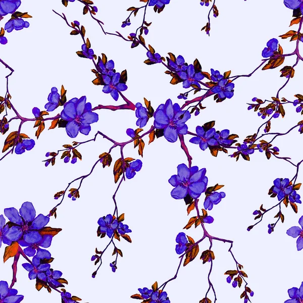 Dekorativa Akvarell Sömlös Mönster Med Vackra Körsbär Grenar Vårens Blomtryck — Stockfoto