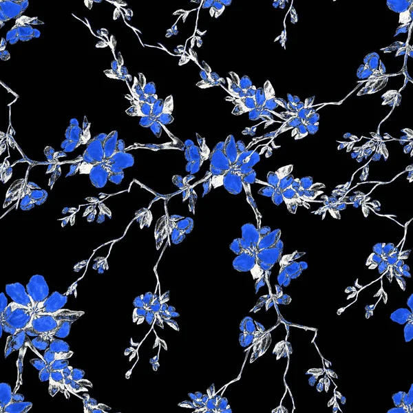 Dekorativní Akvarel Bezešvný Vzor Krásnými Třešňovými Větvemi Jarní Květinový Tisk — Stock fotografie