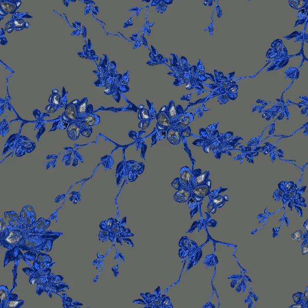 Decoratieve Aquarel Naadloos Patroon Met Mooie Kersentakken Voorjaarsbloemenprint Handgetekend Kleurrijke — Stockfoto