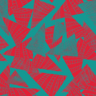 Soyut geometrik şekilli, dikişsiz suluboya desen. Üçgenler. Her türlü tasarım için renkli bir doku. Grafik olarak soyut bir arkaplan. Çağdaş sanat. 