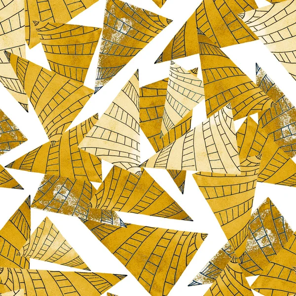 Υδατογραφία Αδιάλειπτη Μοτίβο Αφηρημένα Γεωμετρικά Σχήματα Τρίγωνα Χρυσή Υφή Για — Φωτογραφία Αρχείου
