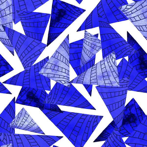 Akvarel Bezešvný Vzor Abstraktními Geometrickými Tvary Trojúhelníky Monochromatická Textura Pro — Stock fotografie