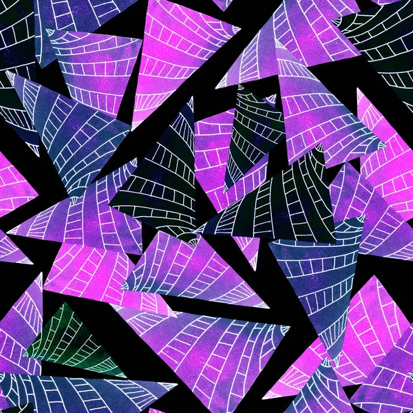 抽象的な幾何学的な形状を持つ水彩シームレスパターン 黒の三角形 どんなデザインのための装飾的なテクスチャ グラフィック抽象的な背景 現代美術 — ストック写真