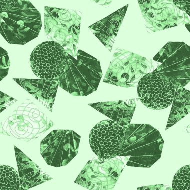 Soyut geometrik şekilli, dikişsiz suluboya desen. Kolaj. Her türlü tasarım için tek renkli dokular. Grafik olarak soyut bir arkaplan. Çağdaş sanat. 