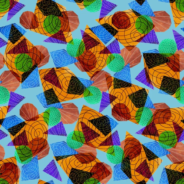 Bezszwowy Wzór Akwareli Abstrakcyjnych Kształtach Geometrycznych Kolaż Kolorowe Tekstury Dla — Zdjęcie stockowe