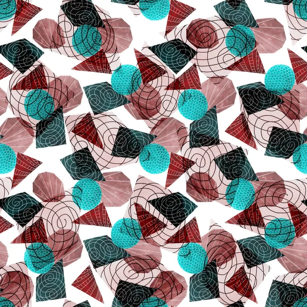 Aquarel Naadloos Patroon Met Abstracte Geometrische Vormen Collage Kleurrijke Textuur — Stockfoto