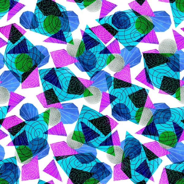 Patrón Sin Costura Acuarela Con Formas Geométricas Abstractas Collage Textura —  Fotos de Stock