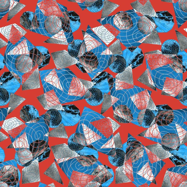 Υδατογραφία Αδιάλειπτη Μοτίβο Αφηρημένα Γεωμετρικά Σχήματα Κολάζ Πολύχρωμη Υφή Για — Φωτογραφία Αρχείου