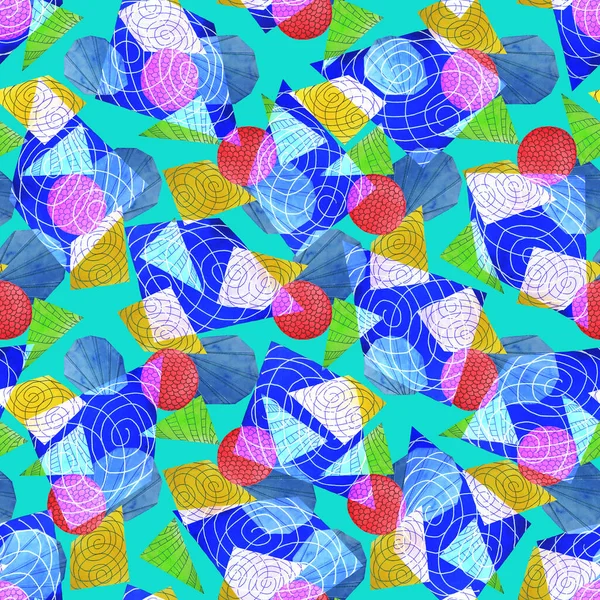 Akvarell Sömlöst Mönster Med Abstrakta Geometriska Former Collage Färgglad Konsistens — Stockfoto