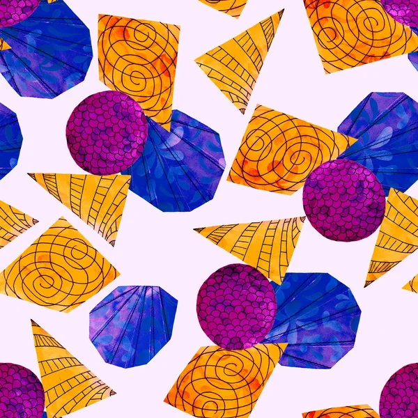 Aquarell Nahtlose Muster Mit Abstrakten Geometrischen Formen Collage Bunte Textur — Stockfoto
