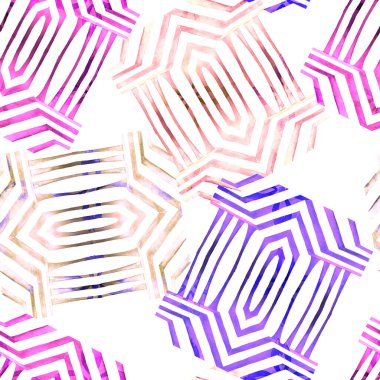Soyut geometrik şekilli, dikişsiz suluboya desen. Her türlü tasarım için renkli bir doku. Çağdaş sanat. Moda modern tarzı.