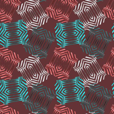 Soyut geometrik şekilli, dikişsiz suluboya desen. Her türlü tasarım için renkli bir doku. Çağdaş sanat. Moda modern tarzı.