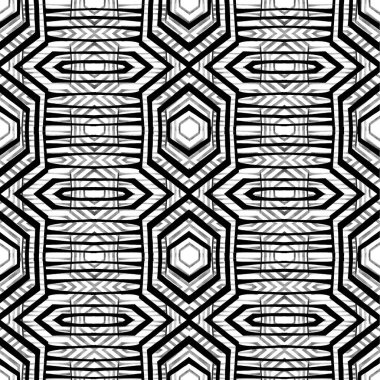 Soyut geometrik şekilli, dikişsiz suluboya desen. Her türlü tasarım için siyah beyaz dokular. Çağdaş sanat. Moda modern tarzı.
