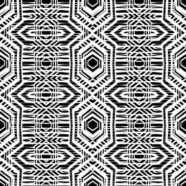 Soyut geometrik şekilli, dikişsiz suluboya desen. Her türlü tasarım için siyah beyaz dokular. Çağdaş sanat. Moda modern tarzı.