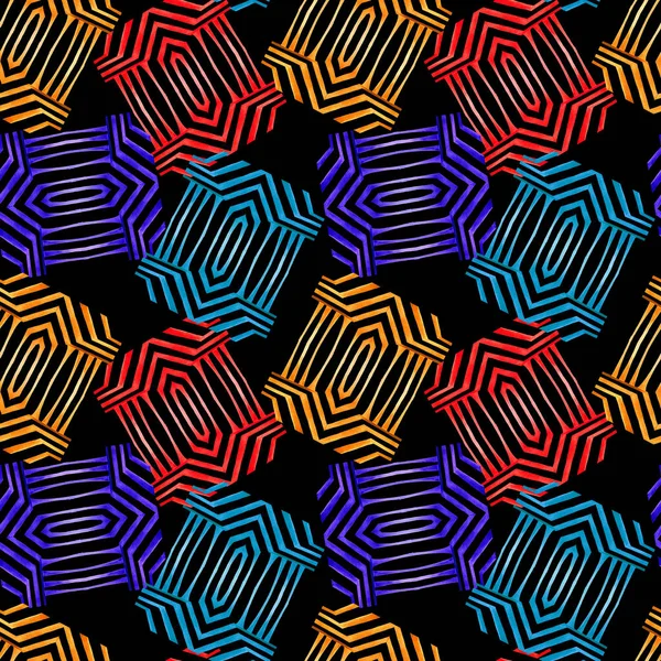 Акварельный Бесшовный Рисунок Абстрактными Геометрическими Фигурами Черном Красочная Текстура Любого — стоковое фото