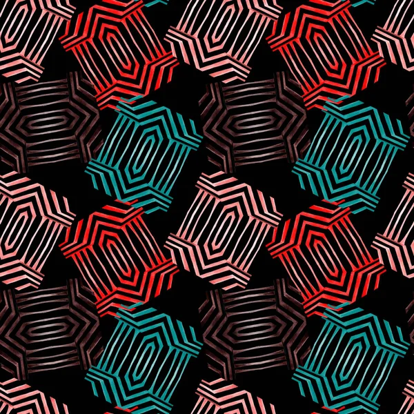 Akvarell Zökkenőmentes Minta Absztrakt Geometriai Formák Fekete Színes Textúra Bármilyen — Stock Fotó