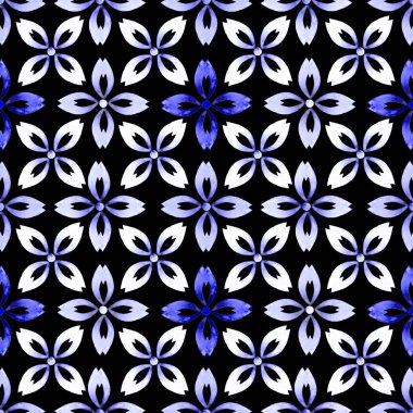 Siyahın üzerinde parlak ve soyut elementler olan yaratıcı, kusursuz bir desen. Her türlü tasarım için renkli bir doku. Suluboya soyut arkaplan. Moda modern tarzı.