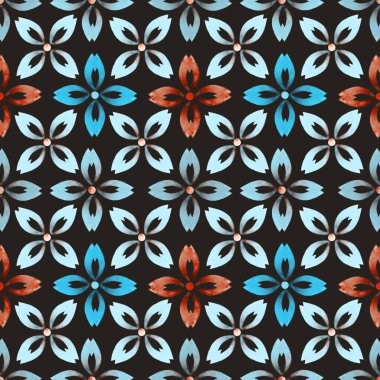 Siyahın üzerinde parlak ve soyut elementler olan yaratıcı, kusursuz bir desen. Her türlü tasarım için renkli bir doku. Suluboya soyut arkaplan. Moda modern tarzı.