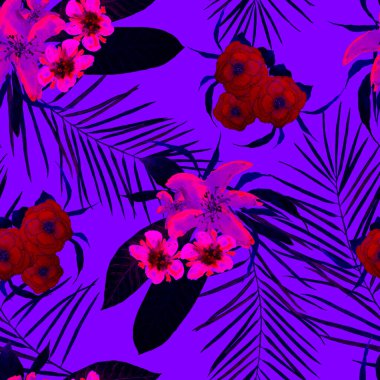 Hawaii çiçeksiz, suluboya tropikal çiçekli bir baba. Egzotik çiçek deseni. Renkli bahar ya da yaz doğa arka planı.