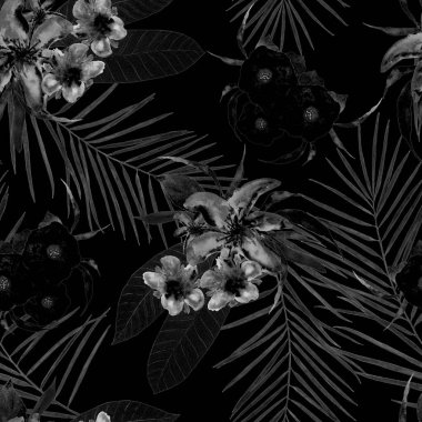 Hawaii çiçeksiz, suluboya tropikal çiçekli bir baba. Egzotik çiçek deseni. Tek renkli bahar ya da yaz doğa arka planı.