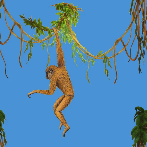 Padrão Sem Costura Criativo Com Macacos Floresta Tropical Impressão Animal — Fotografia de Stock