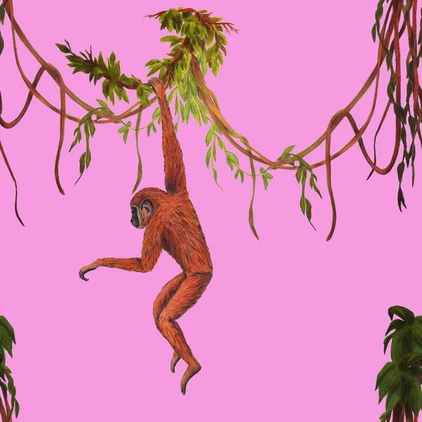 숲에서 원숭이들 창의적 패턴이죠 목적으로 프린트를 합니다 유행하는 스타일 — 스톡 사진