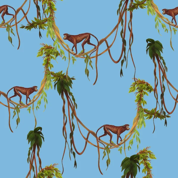 Patrón Creativo Sin Costuras Con Monos Bosque Tropical Estampado Animal — Foto de Stock