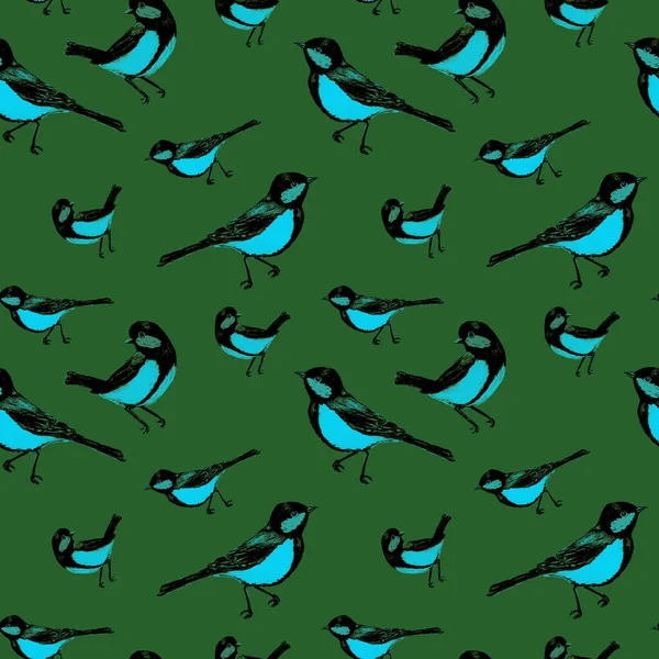 Padrão Mariscos Decorativos Com Pássaros Floresta Tumbas Sentadas Impressão Animal — Fotografia de Stock