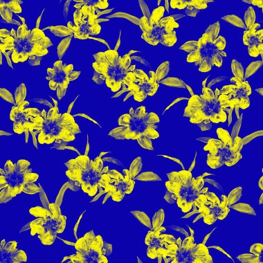 Suluboya desenli, elle çizilmiş çiçekler. Herhangi bir amaç için parlak bahar ya da yaz baskısı. Dekoratif çiçek deseni. Renkli doğa arkaplanı.  