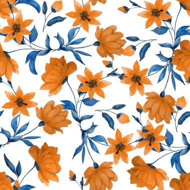 Güzel şakayıklı suluboya desenli. Dekoratif botanik şakayık çiçek izi. Renkli El çiçek çizimi.