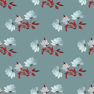 Güzel şakayıklı suluboya desenli. Dekoratif botanik şakayık çiçek izi. Renkli El çiçek çizimi.