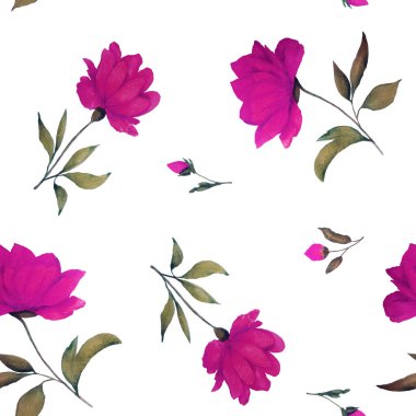 Güzel şakayıklı suluboya desenli. Dekoratif botanik şakayık çiçek izi. Renkli El çiçek çizimi.