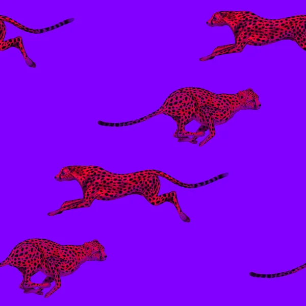 Creative Seamless Pattern Jumping Cheetahs Trendy Summer Animal Print Any — Stock Photo, Image