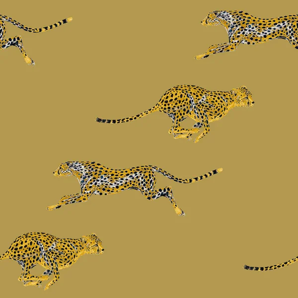 Creative Seamless Pattern Jumping Cheetahs Trendy Summer Animal Print Any — Photo