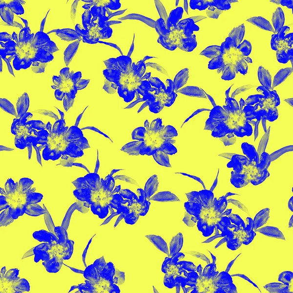 Padrão Sem Costura Aquarela Com Mão Desenhar Flores Primavera Brilhante — Fotografia de Stock