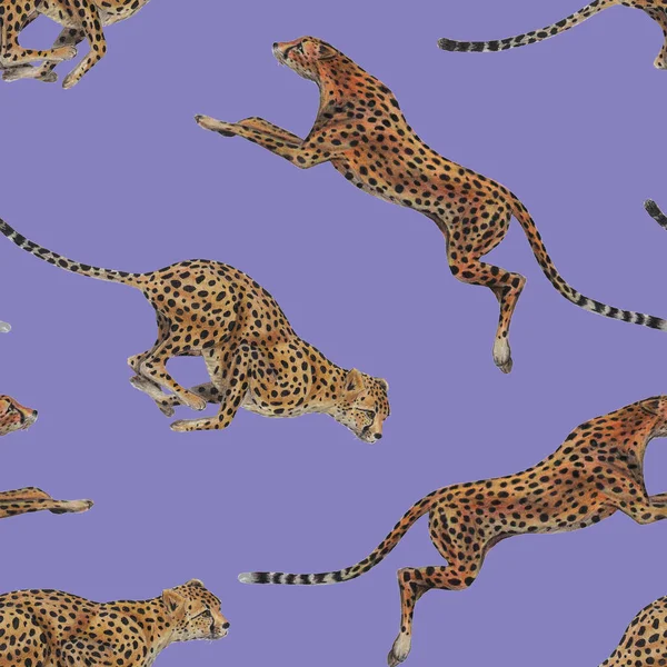 Creative Seamless Pattern Jumping Cheetahs Trendy Summer Animal Print Any — Fotografia de Stock